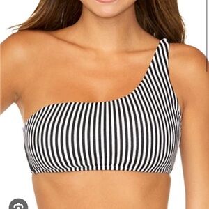 Hollister One Shoulder Striped Bikini Top and Black Bottoms